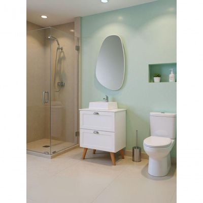 Gabinete Para Banheiro Com Tampo Cuba E Espelheira Organica 60cm Retro Mdf Branco Milano - On Móveis