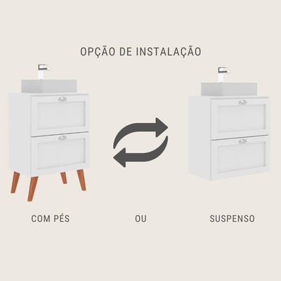 Gabinete Para Banheiro Com Tampo Cuba E Espelheira Organica 60cm Retro Mdf Branco Milano - On Móveis
