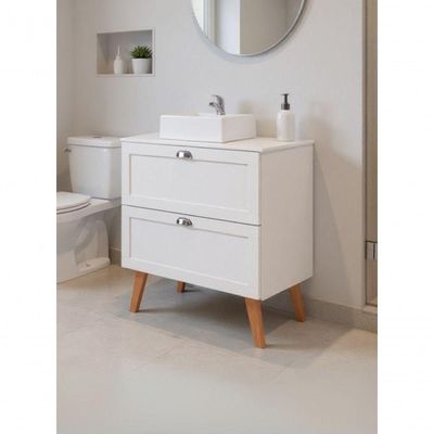 Gabinete Para Banheiro Com Tampo Cuba E Espelheira Organica 60cm Retro Mdf Branco Milano - On Móveis