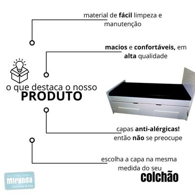 Capa Colchão Solteiro Impermeável Hospitalar Com Zíper - Preta 78x188x16cm