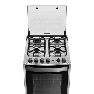 Fogão 4 Bocas Dako Magister Grill Preto Com Mesa Inox Bivolt - Preto
