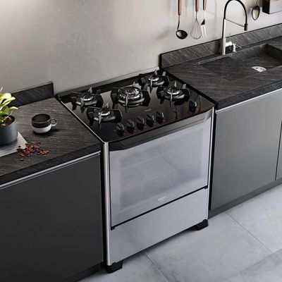 Fogão 5 Bocas Dako Magister Style Mesa de Vidro Preto Bivolt