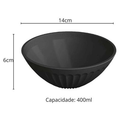 Conjunto 12 Cumbucas de Plástico 400ml Preto Bowl Avulso Uz Tigela Sobremesa Sorvete Cereais Frutas