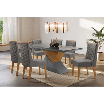 Mesa Para Cozinha Dubai + Tampo Madeirado Vidro Reto 180x90cm Grafite/imbuia-vidro Grafite - Rufato