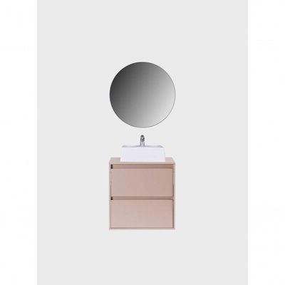Gabinete Para Banheiro Com Cuba E Espelho Redondo 60cm Mdf Rosa Dubai - On Móveis