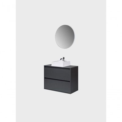 Gabinete Para Banheiro Com Cuba E Espelho Redondo 80cm Mdf Grafite Dubai - On Móveis