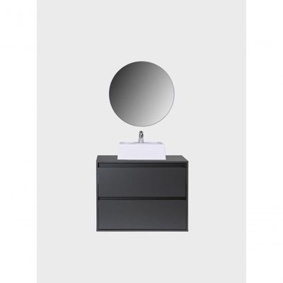 Gabinete Para Banheiro Com Cuba E Espelho Redondo 80cm Mdf Grafite Dubai - On Móveis