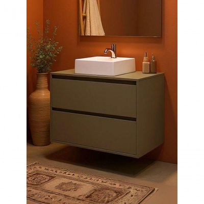 Gabinete Para Banheiro Com Cuba E Espelho Redondo 80cm Mdf Verde Dubai - On Móveis