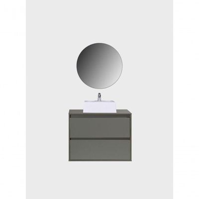 Gabinete Para Banheiro Com Cuba E Espelho Redondo 80cm Mdf Verde Dubai - On Móveis