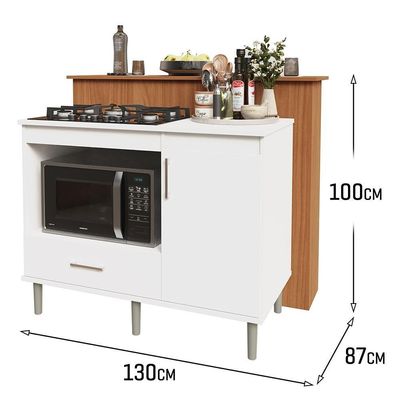 Kit Bancada Ilha Para Cozinha + Balcão Para Cooktop 1,05m 5 Bocas Turim Branco Branco