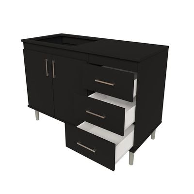 Kit Bancada Ilha Para Cozinha + Balcão Para Cooktop 1,20m 5 Bocas 2 Portas E 3 Gavetas Turim Preto Preto