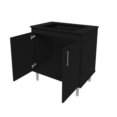 Kit Bancada Ilha Para Cozinha + Balcão Para Cooktop 0,80m 5 Bocas 2 Portas Turim Preto Preto