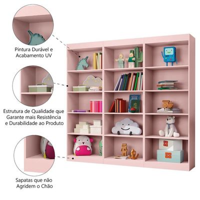 Kit 3 Estantes Livreiro Office Multiuso 12 Prateleiras