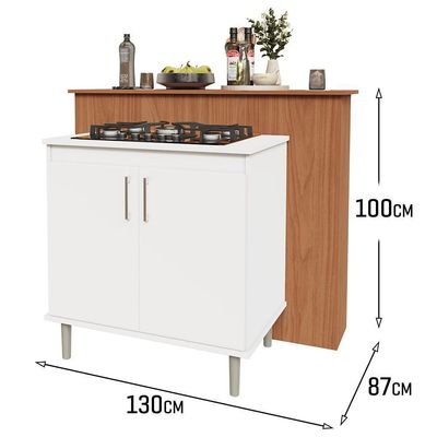Kit Bancada Ilha Para Cozinha + Balcão Para Cooktop 0,80m 5 Bocas 2 Portas Turim Branco Branco