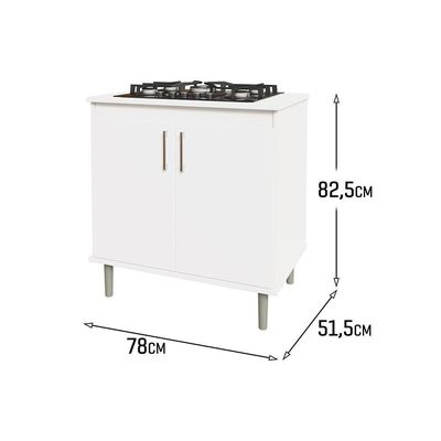 Kit Bancada Ilha Para Cozinha + Balcão Para Cooktop 0,80m 5 Bocas 2 Portas Turim Branco Branco