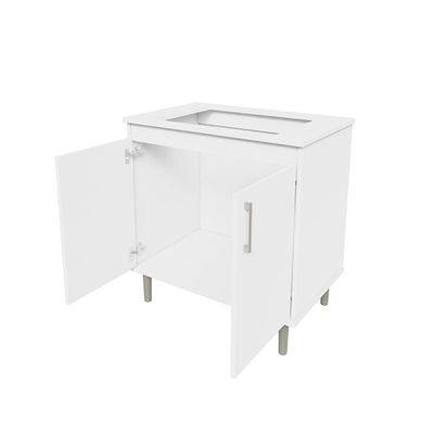 Kit Bancada Ilha Para Cozinha + Balcão Para Cooktop 0,80m 5 Bocas 2 Portas Turim Branco Branco