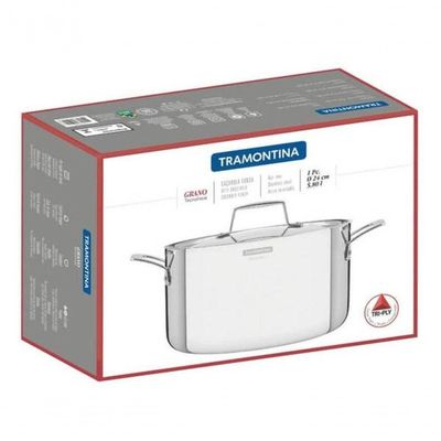 Caçarola Funda Tramontina Grano 24cm Em Aço Inox Com Corpo Triplo