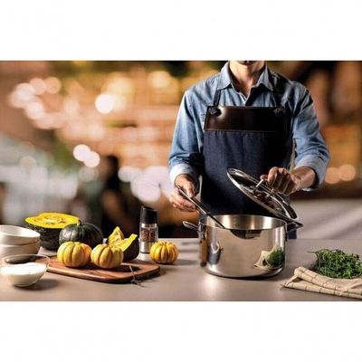 Caçarola Funda Tramontina Grano 24cm Em Aço Inox Com Corpo Triplo