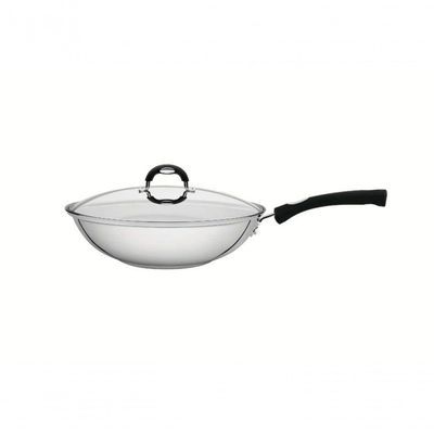 Wok Tramontina Astro Silicone 28cm Em Inox Com Tampa De Vidro