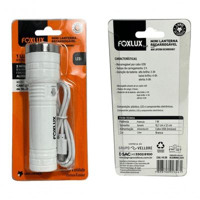 Mini Lanterna Recarregável 1 Led 2 Níveis C/ Cabo Usb Foxlux