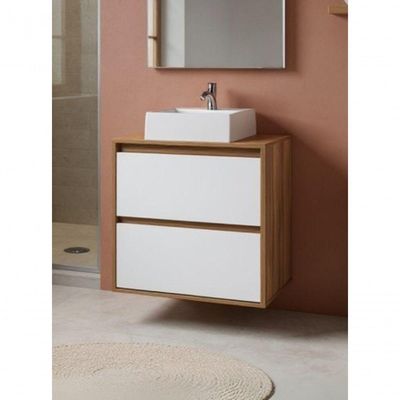 Gabinete Para Banheiro Com Cuba E Espelho Redondo 60cm Mdf Freijo Dubai - On Móveis