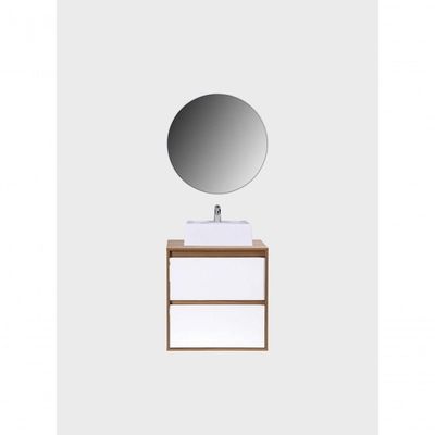 Gabinete Para Banheiro Com Cuba E Espelho Redondo 60cm Mdf Freijo Dubai - On Móveis