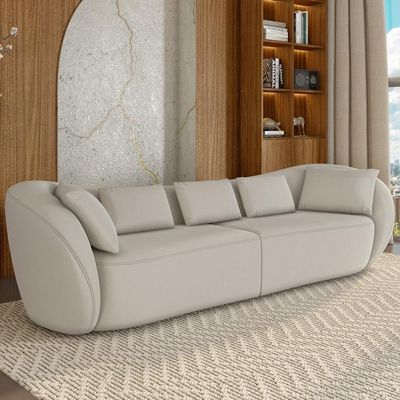 Sofá 3 Lugares Para Sala Living Orgânico 212cm Eça P08 Veludo Bege - Lyam Decor