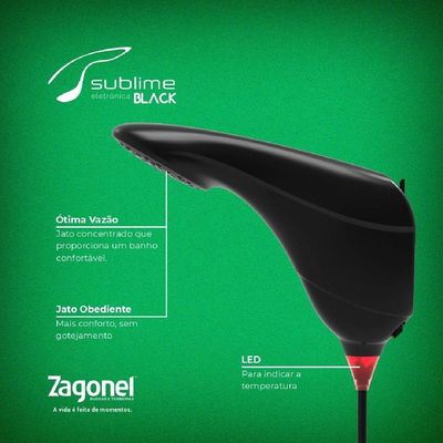 Ducha Sublime Eletrônica Preto 6800 Watts 220 Volts - Dsbel68220bl03 - Zagonel
