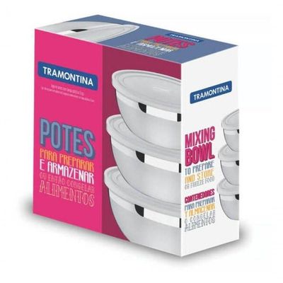 Jogo De Potes Tramontina Freezinox Aço Inox Com Tampa 3 Peças