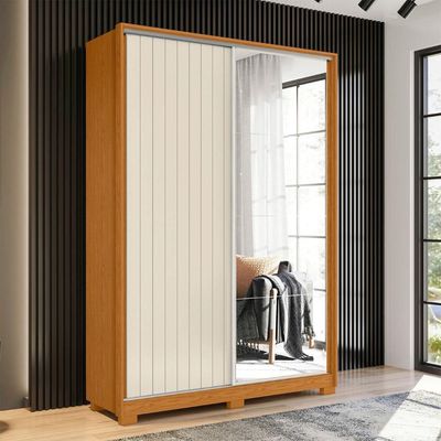 Guarda Roupa Solteiro Com Espelho Rizatto Flex A02 Off/cinamomo - Mpozenato