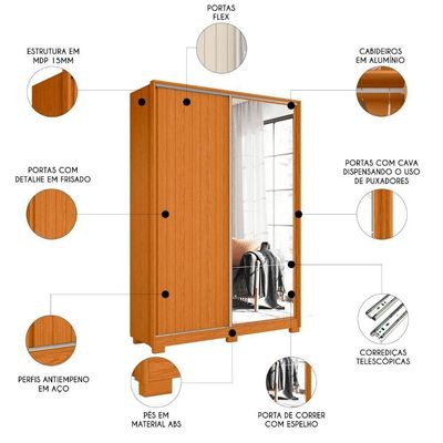 Guarda Roupa Solteiro Com Espelho Rizatto Flex A02 Off/cinamomo - Mpozenato