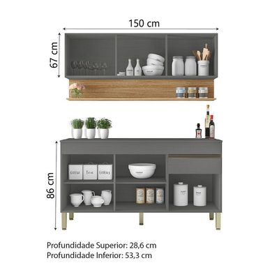 Kit Armário de Cozinha e Balcão Completa 1,50m Kit's Paraná