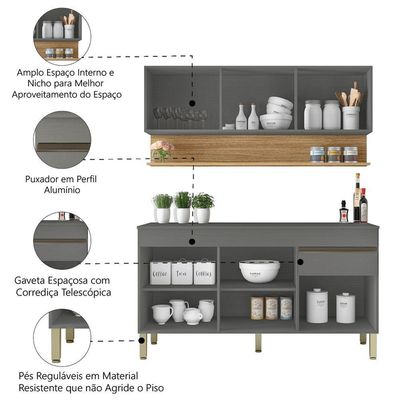 Kit Armário de Cozinha e Balcão Completa 1,50m Kit's Paraná