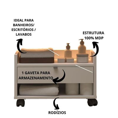 Gabinete Para Banheiro Prisma - Mdp Gaveta E Nicho Off White - J3 Móveis