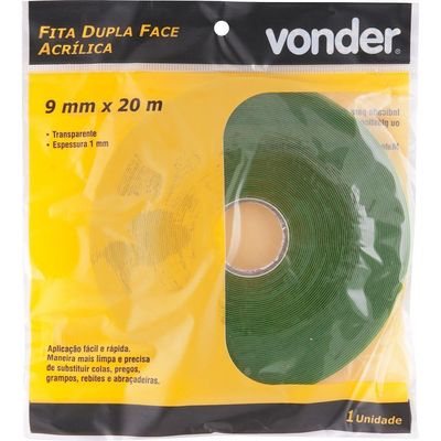 Fita Dupla Face Acrílica 9mmx20m Incolor Vonder