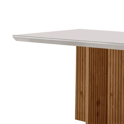 Mesa Para Sala De Jantar Olimpia 120cm Em Mdf E Vidro Off White Imbuia Ripado