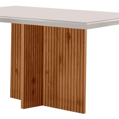Mesa Para Sala De Jantar Olimpia 120cm Em Mdf E Vidro Off White Imbuia Ripado
