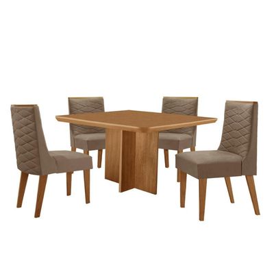 Mesa Olimpia 90 Mdf Com 4 Cadeiras Safira Linho Grafite Naturalle