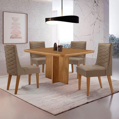 Mesa Olimpia 90 Mdf Com 4 Cadeiras Safira Linho Grafite Naturalle