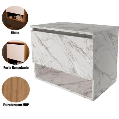 Gabinete De Banheiro 60 Cm 1 Porta E Nicho Valente Mármore Branco