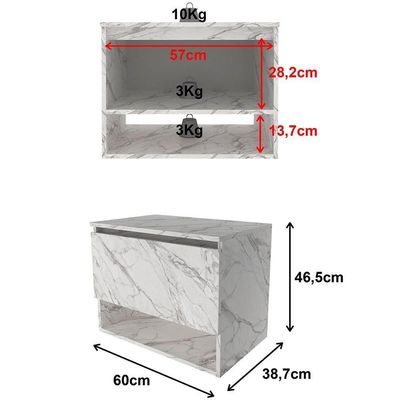 Gabinete De Banheiro 60 Cm 1 Porta E Nicho Valente Mármore Branco