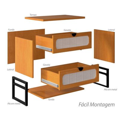 Mesa De Cabeceira Titanium Estilo Industrial Com Pés De Ferro - Nature / Preto