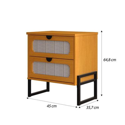 Mesa De Cabeceira Titanium Estilo Industrial Com Pés De Ferro - Nature / Preto
