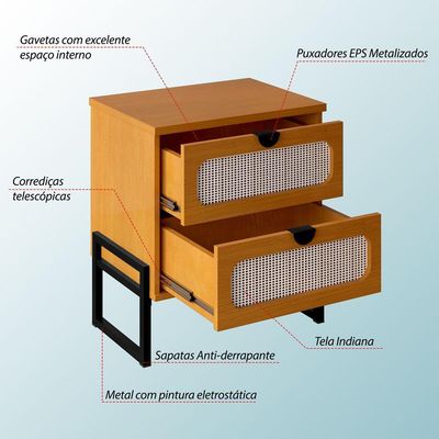 Mesa De Cabeceira Titanium Estilo Industrial Com Pés De Ferro - Nature / Preto