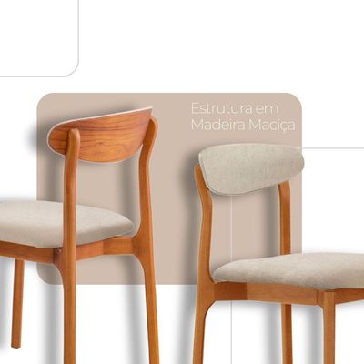 Mesa 135cm Laminado Com 4 Cadeiras Noronha Moderna Linho Off White Imbuia Naturale