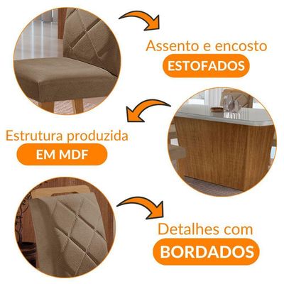Mesa Sala De Jantar Aida 180cm E 6 Cadeiras Melissa Moderna Veludo Capuccino Off White Imbuia