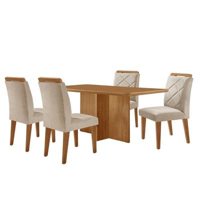 Mesa Olimpia 120 Mdf Com 4 Cadeiras Melissa Veludo Creme Naturalle