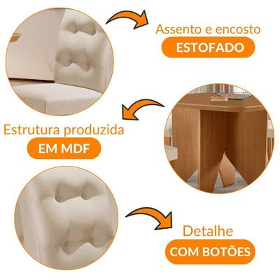 Mesa Evora 90 Mdf Com 4 Cadeiras Carol Veludo Creme Naturalle
