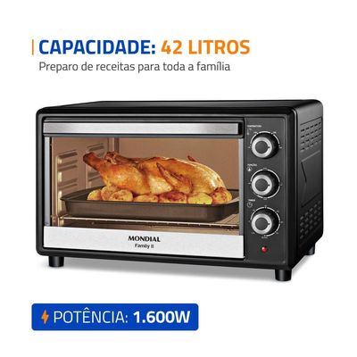 Forno Elétrico Mondial Family II Preto/Inox 1600W 42L FRN-42-B 110V