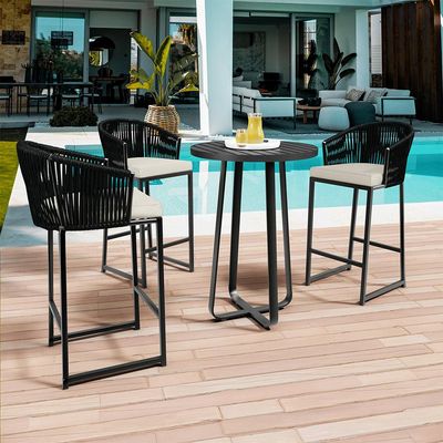 Kit Mesa Bistrô Maya Com 03 Banquetas Área Gourmet Bar Corda Náutica Sunset D04 Preto - Lyam Decor